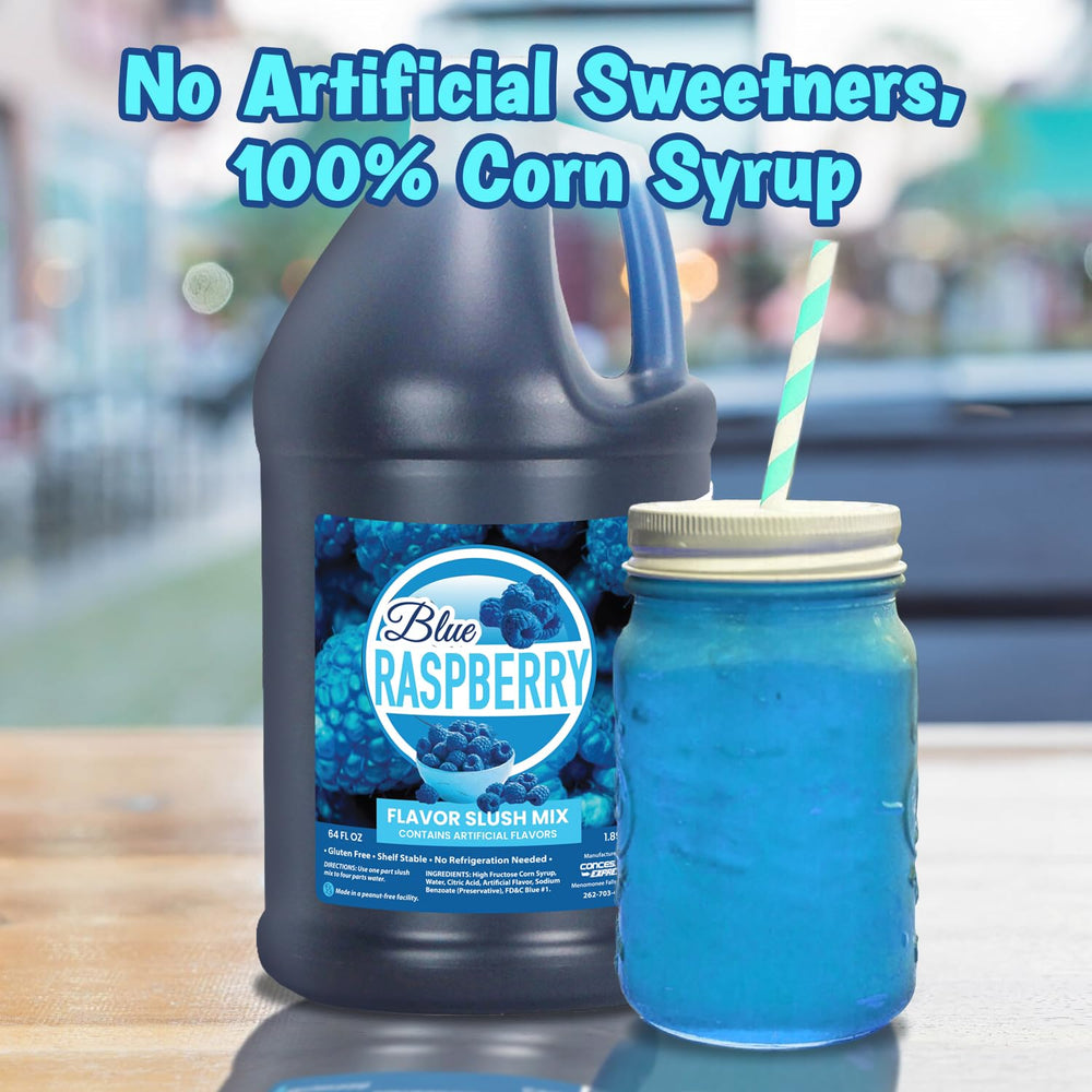 Concession Express bottle beside a measuring cup to show 64 oz scale