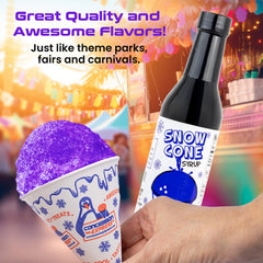 Concession Express assortment of finished snow cones in cups showing vibrant colors and appeal