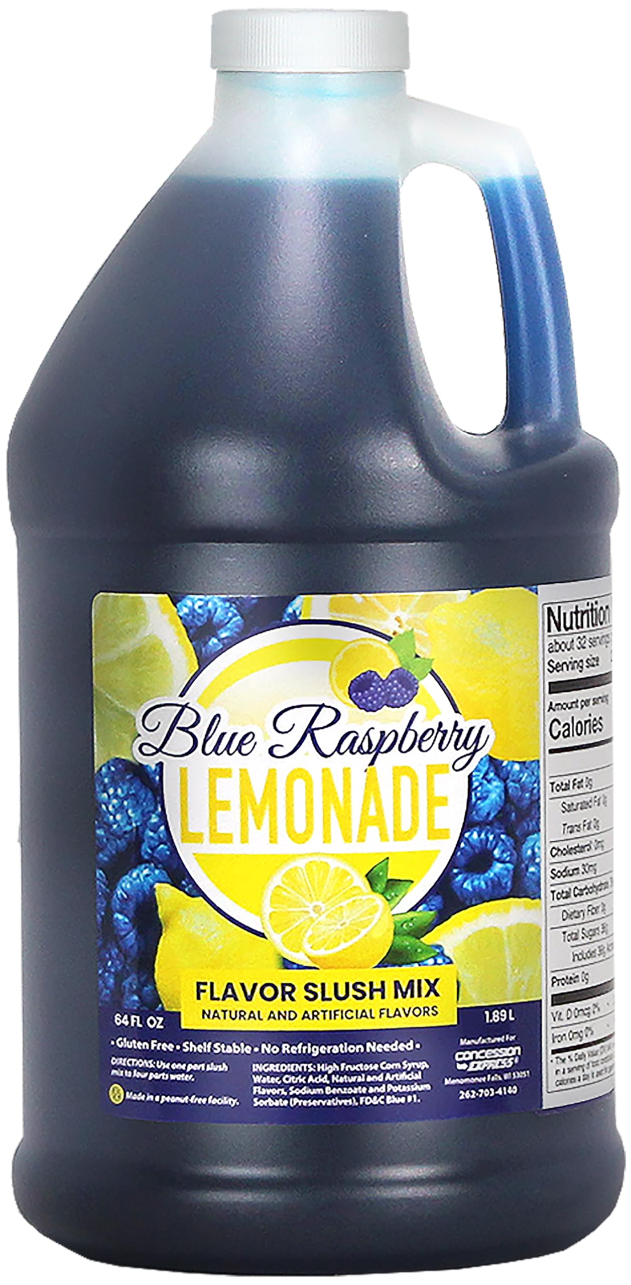 Concession Express front bottle showing blue raspberry lemonade flavor and bright appeal