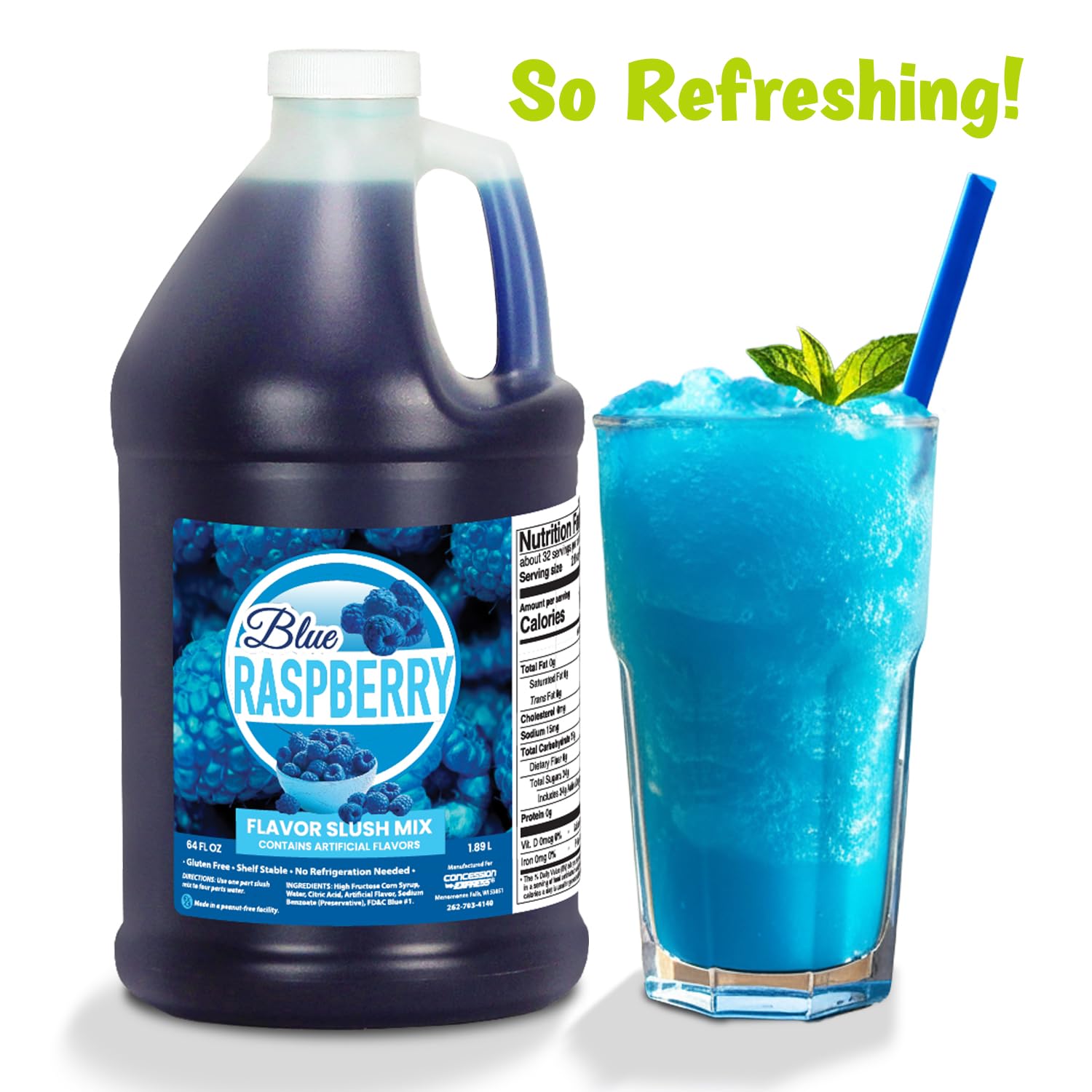 Concession Express finished blue raspberry slushie served in cup for crowd appeal