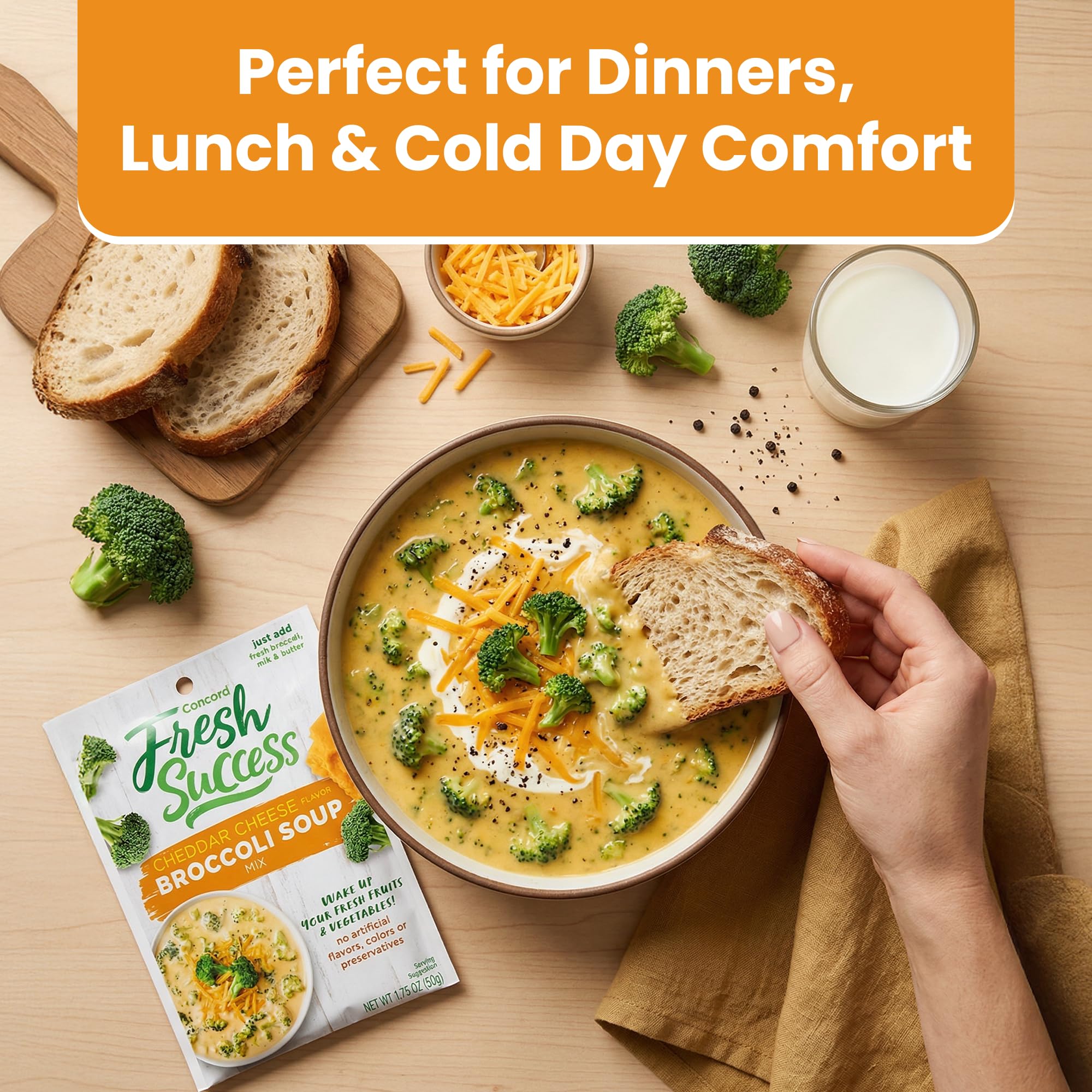Concord Foods chopped broccoli added to mix benefit: fresh vegetable boost