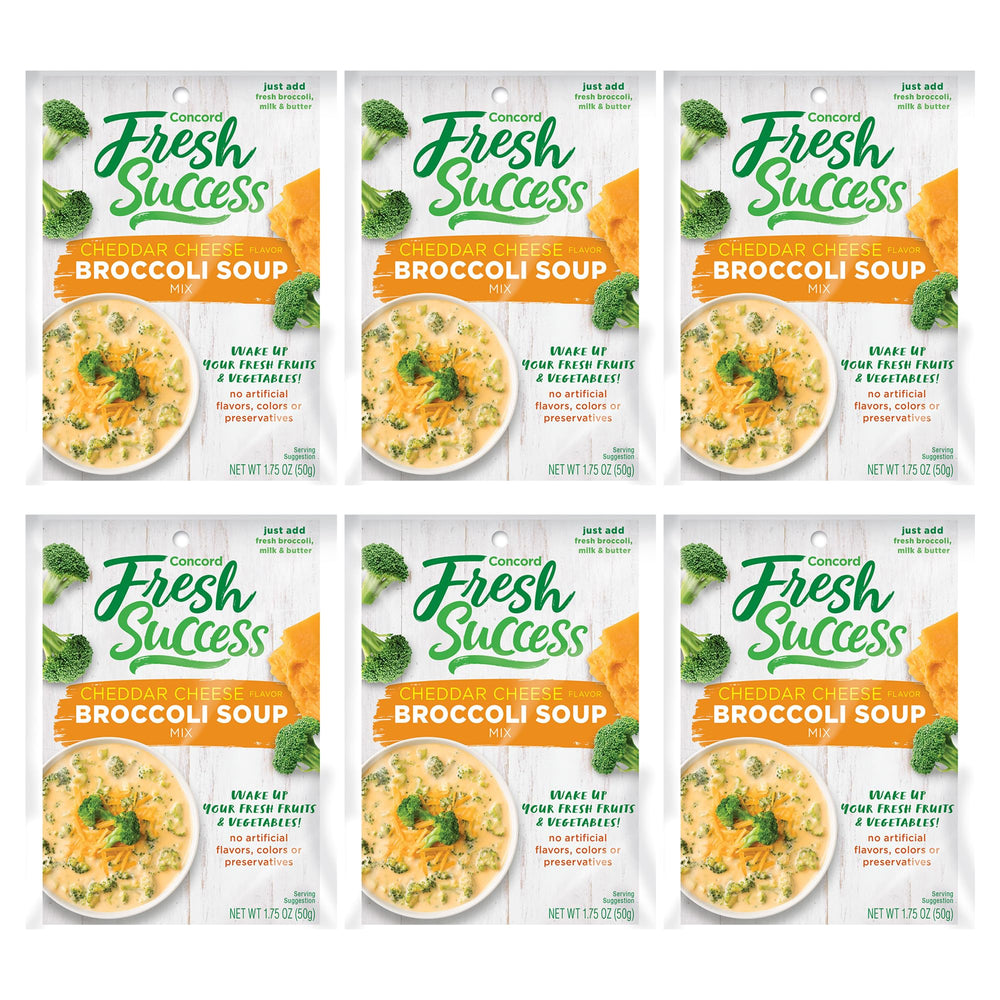 Concord Foods front packaging shows ready-to-serve broccoli cheddar benefit: quick comfort