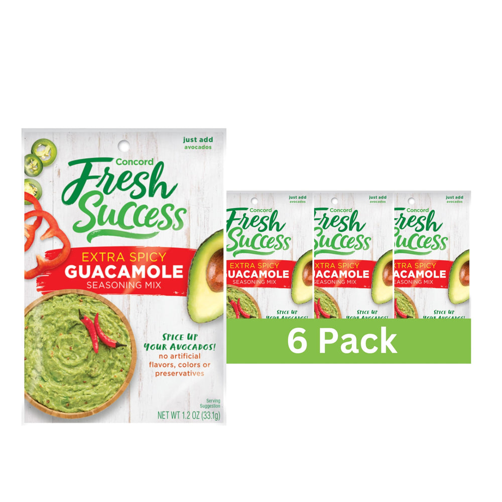 Concord Foods front packet showing branding and spicy guacamole promise for fast prep
