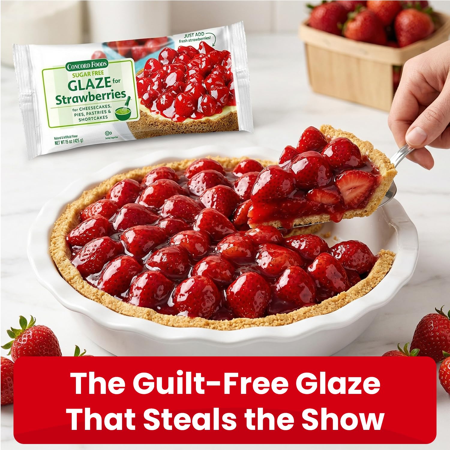 Concord Foods strawberry shortcake slice in use with shiny glaze
