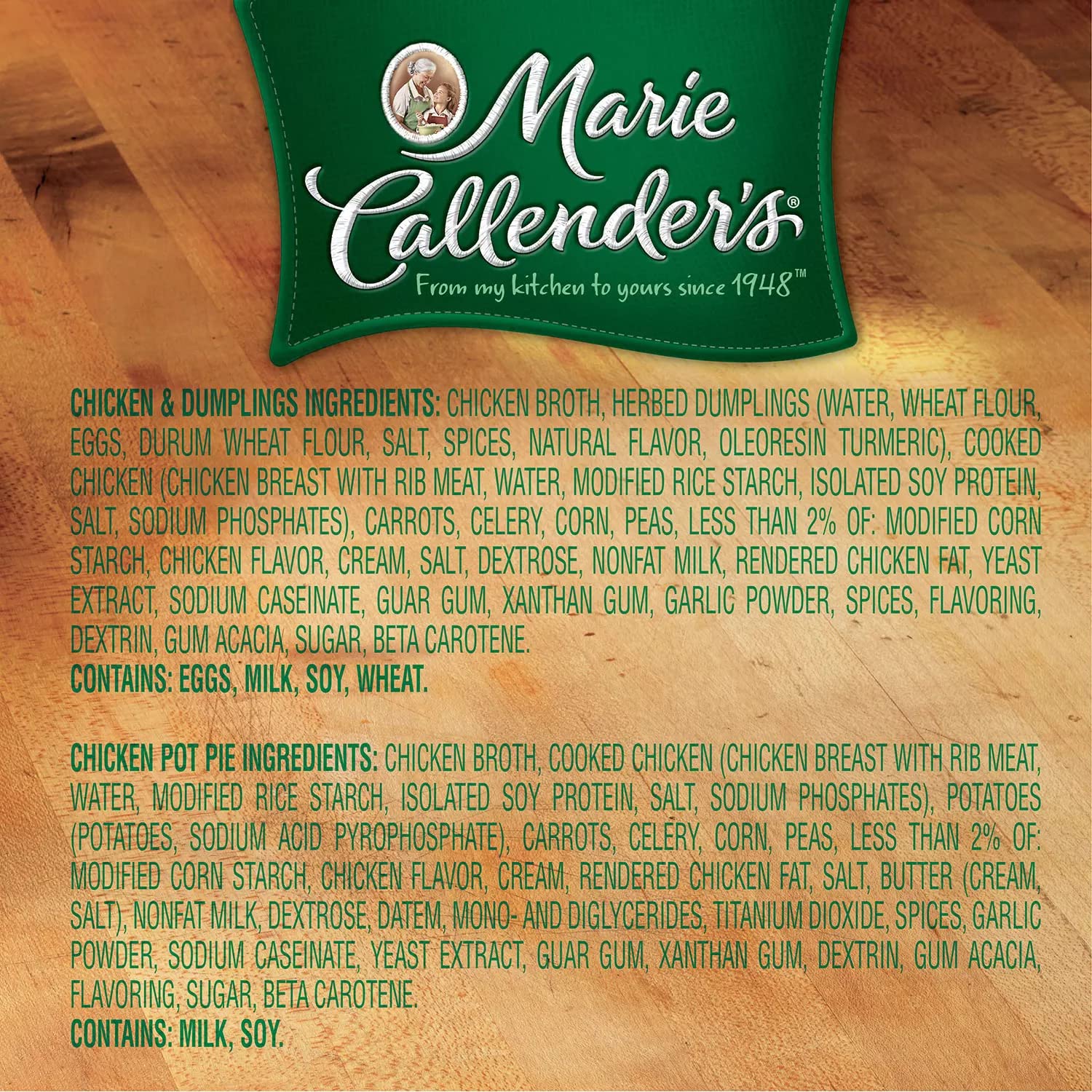 Concord Import Marie Callender beside pantry items showing pack size and storage