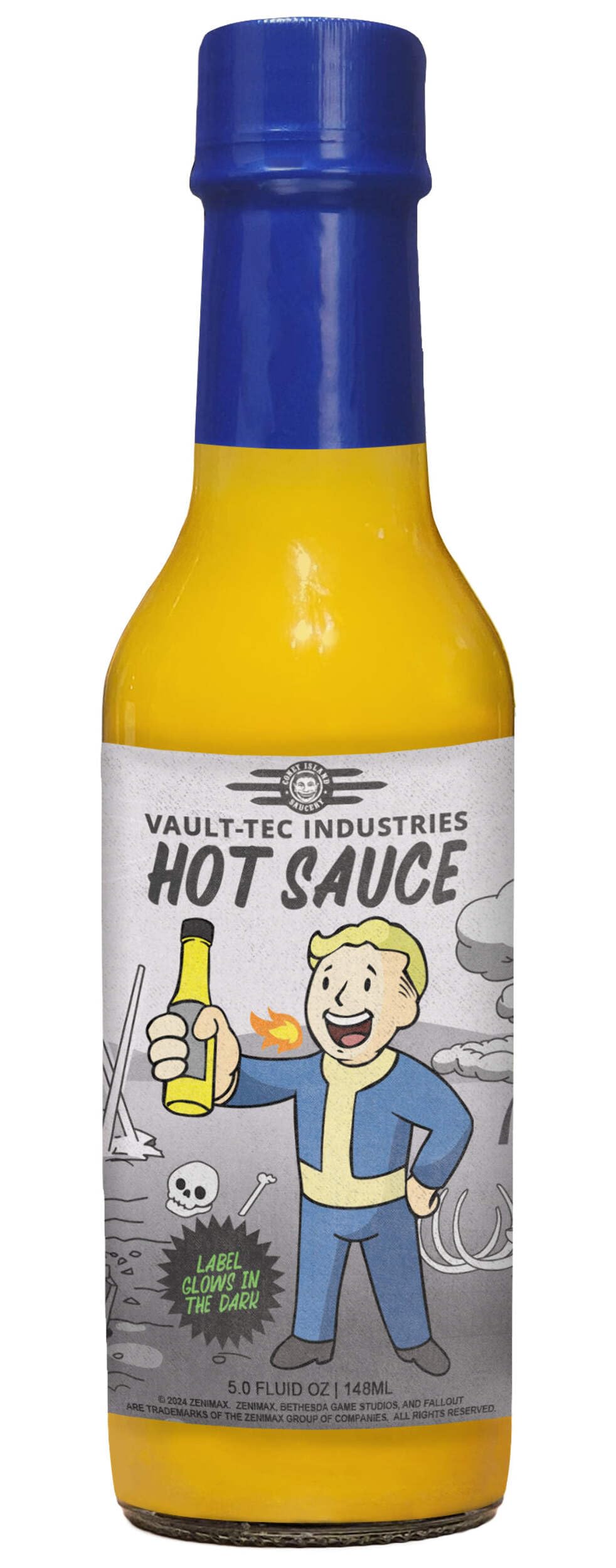 Coney Island Saucery front packaging showing 5oz bottle and bold Vault‑Tec design for collectible appeal