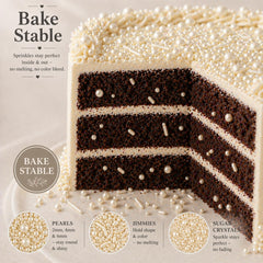 Confect close-up of pearl dragees adding elegant shimmer to cakes