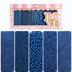 Confect front packaging showing navy blue sprinkle mix and elegant label benefit: neat storage