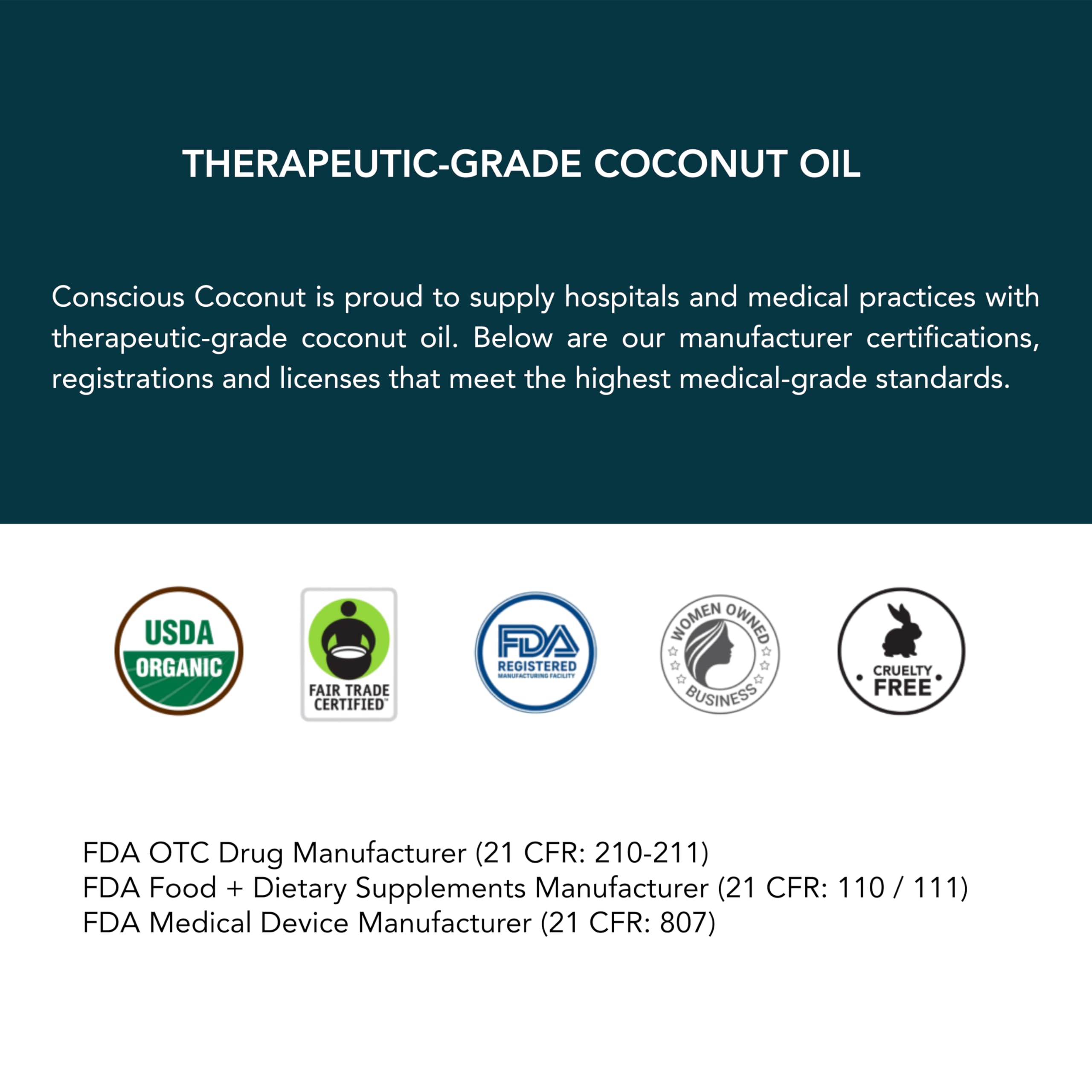 Conscious Coconut small batch label showing organic and Fair Trade benefits