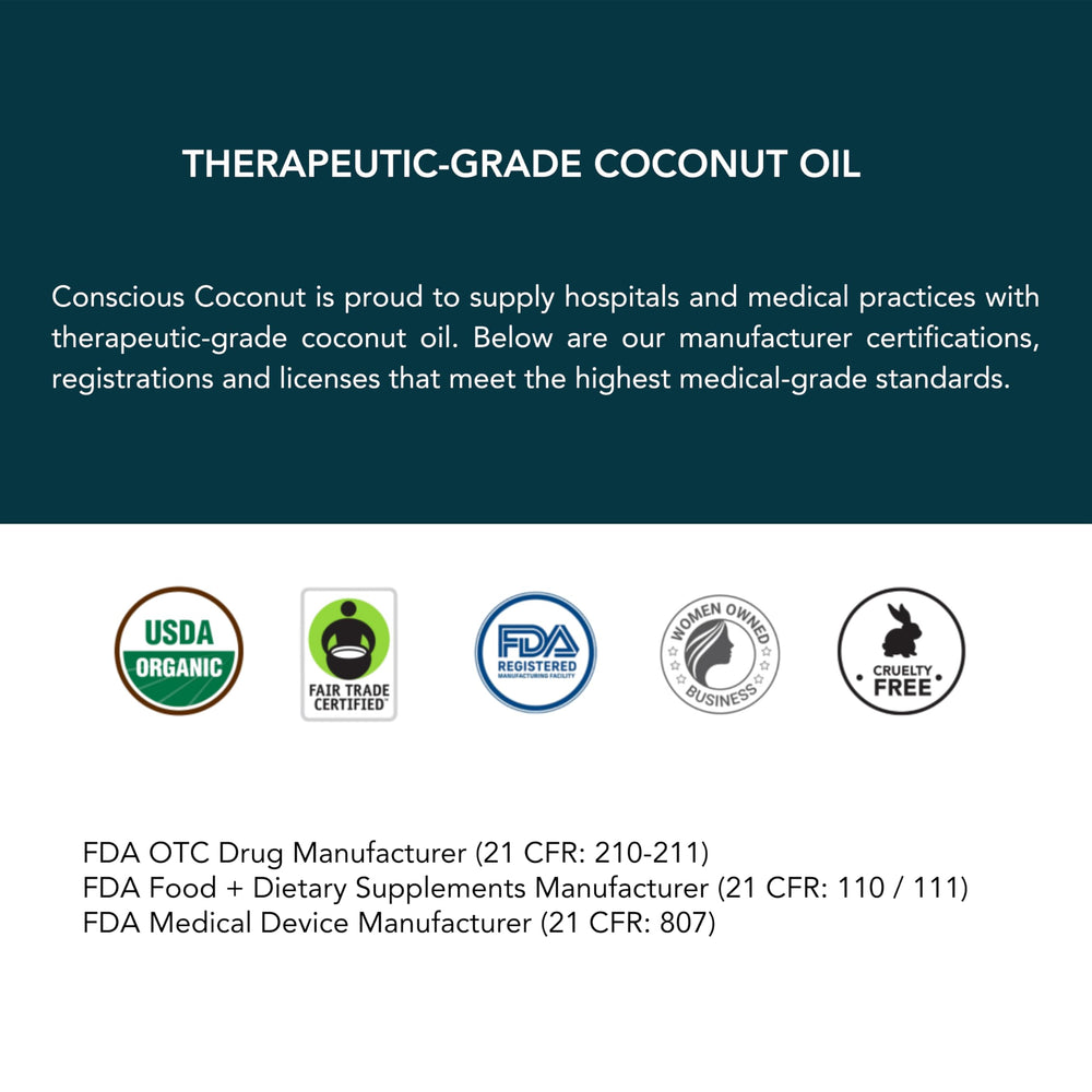Conscious Coconut small batch label showing organic and Fair Trade benefits
