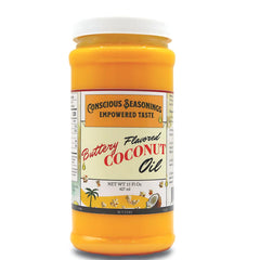 CONSCIOUS SEASONINGS front label showing buttery popcorn flavor and benefits
