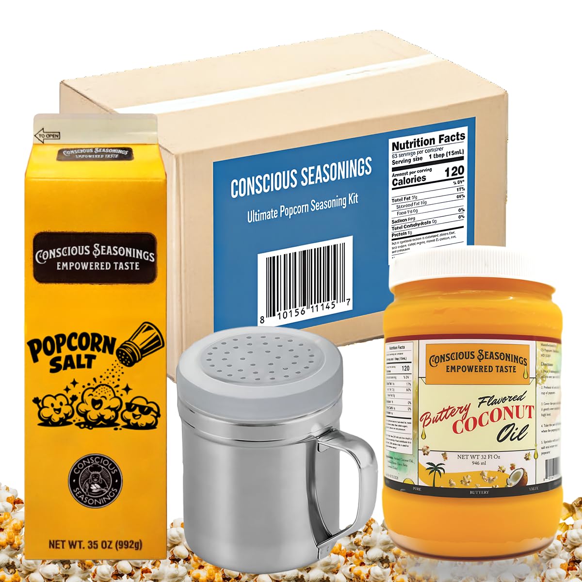 CONSCIOUS SEASONINGS front packaging showing trio kit and usage benefits