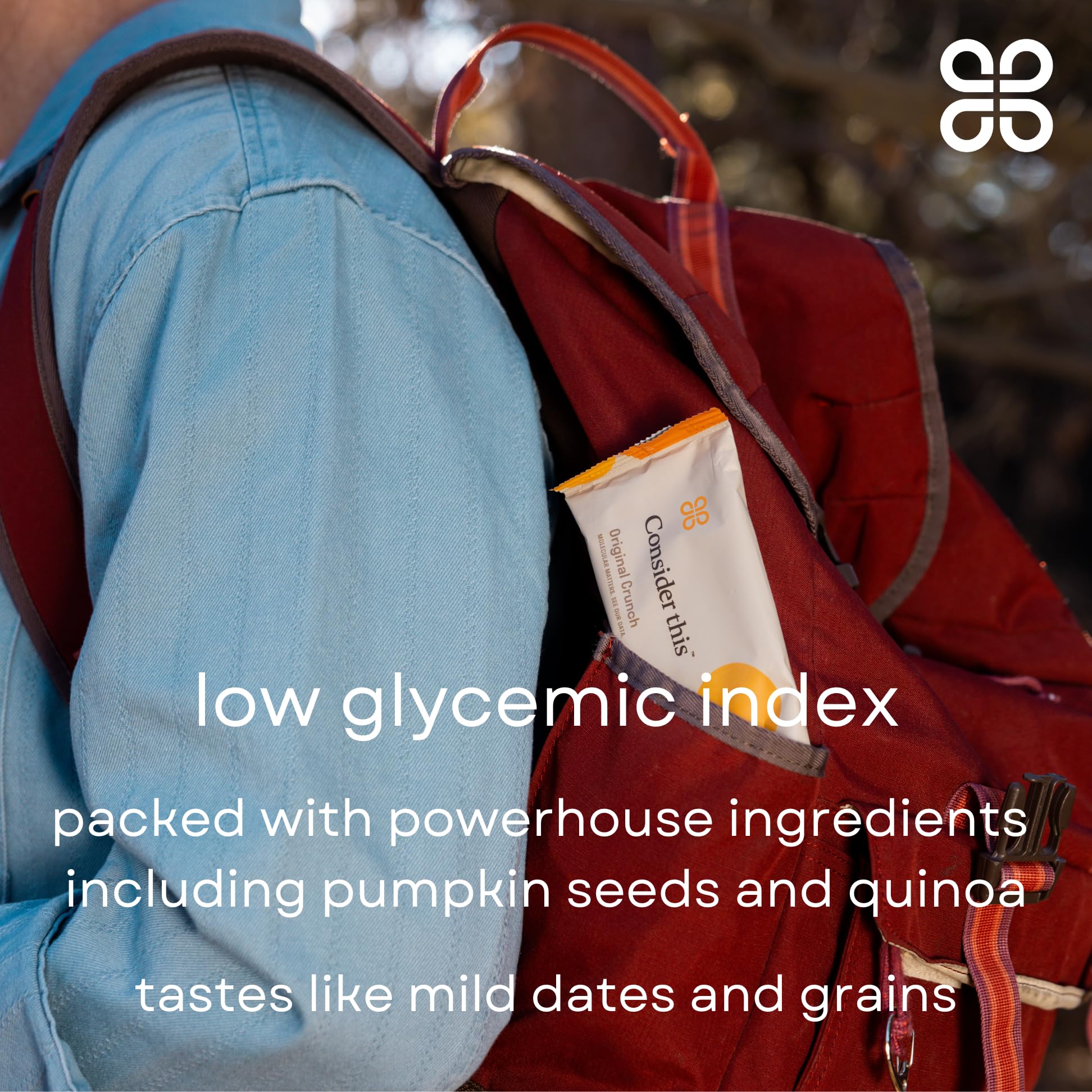 Consider This blueberry bar held in hand demonstrating size and convenient on-the-go energy