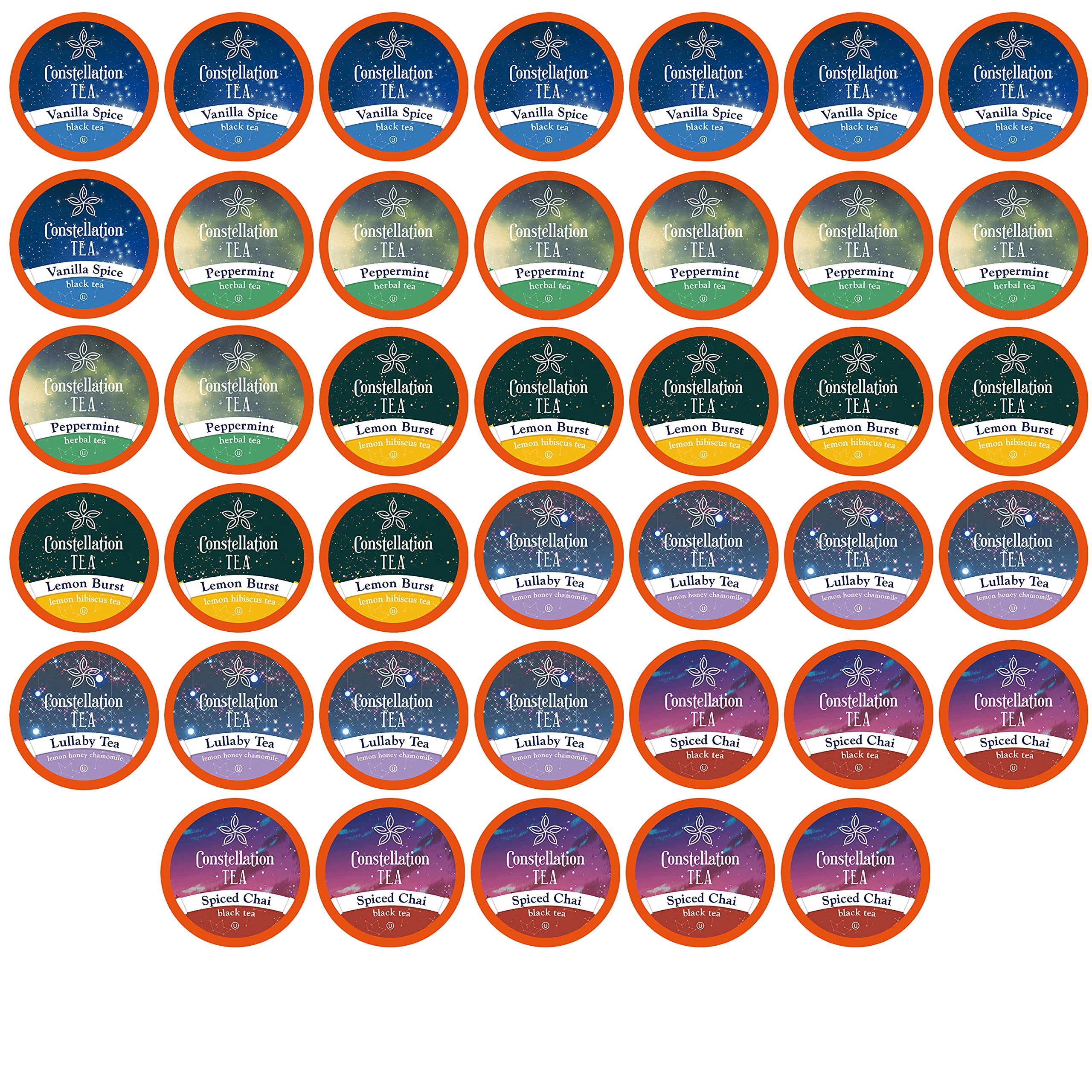 Constellation Tea front packaging showing assortment and convenience