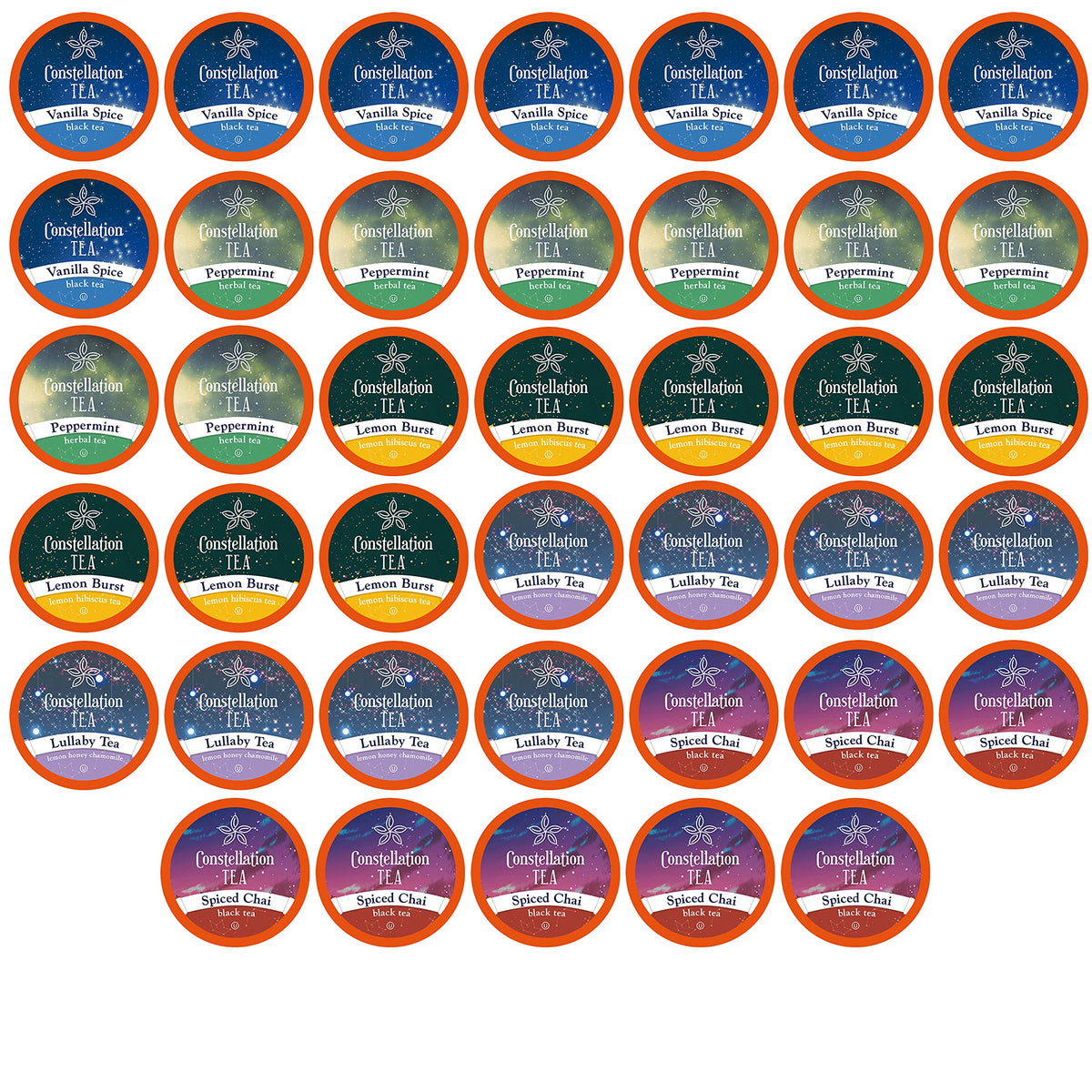 Constellation Tea front packaging showing assortment and convenience
