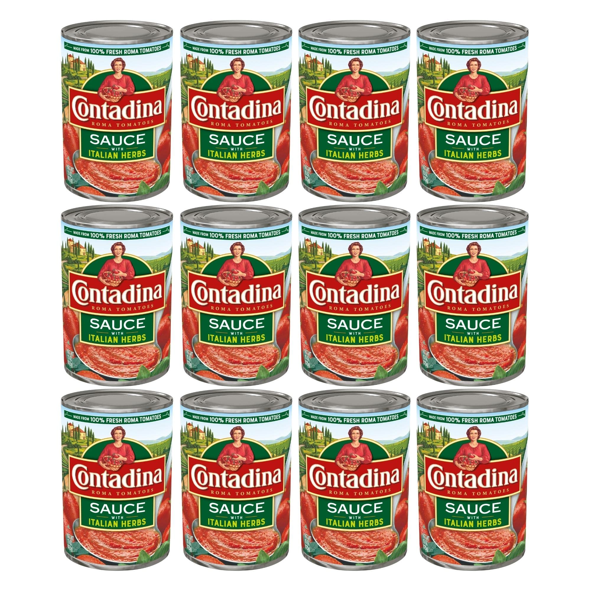 Contadina front packaging 15 oz can showing brand and herbs for reliable pantry meals