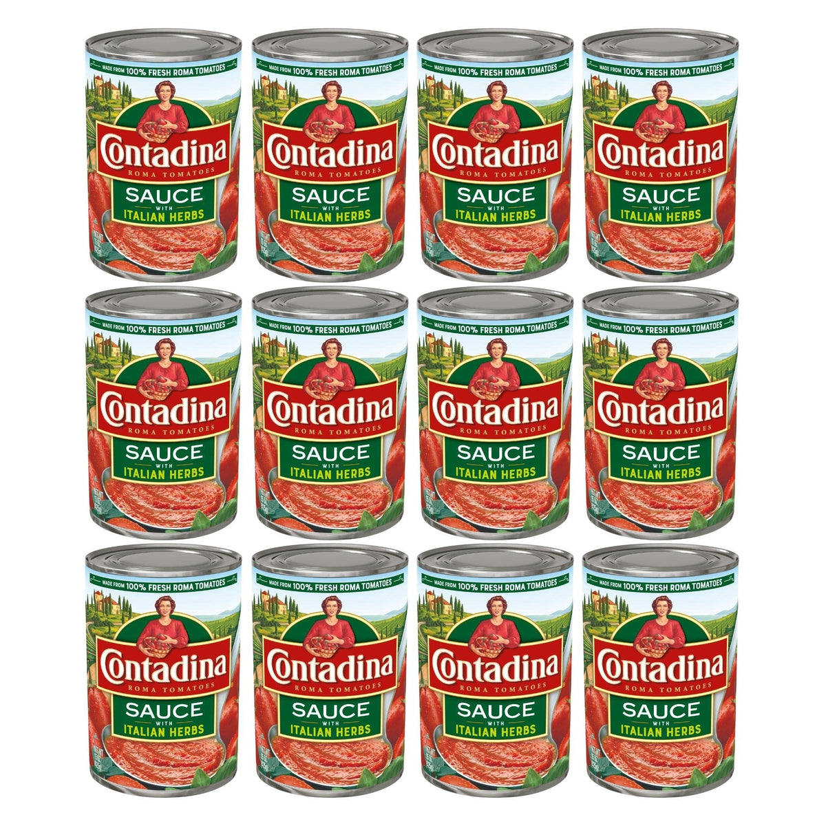 Contadina front packaging 15 oz can showing brand and herbs for reliable pantry meals