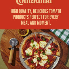 Contadina size comparison with spoon showing portion and serving guidance