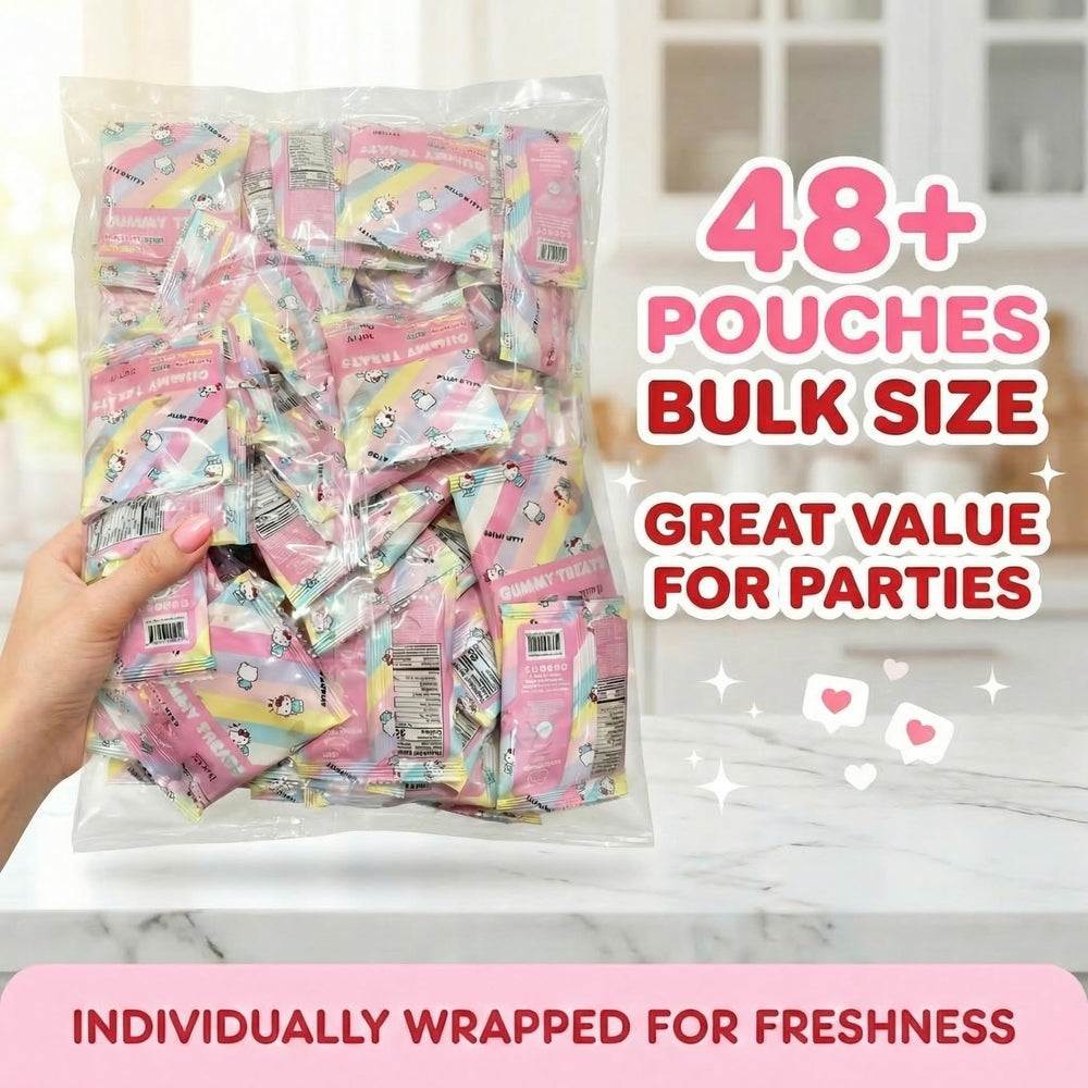 Cookie Dough Bites open 2 lb bag with assorted Hello Kitty gummies ready to serve