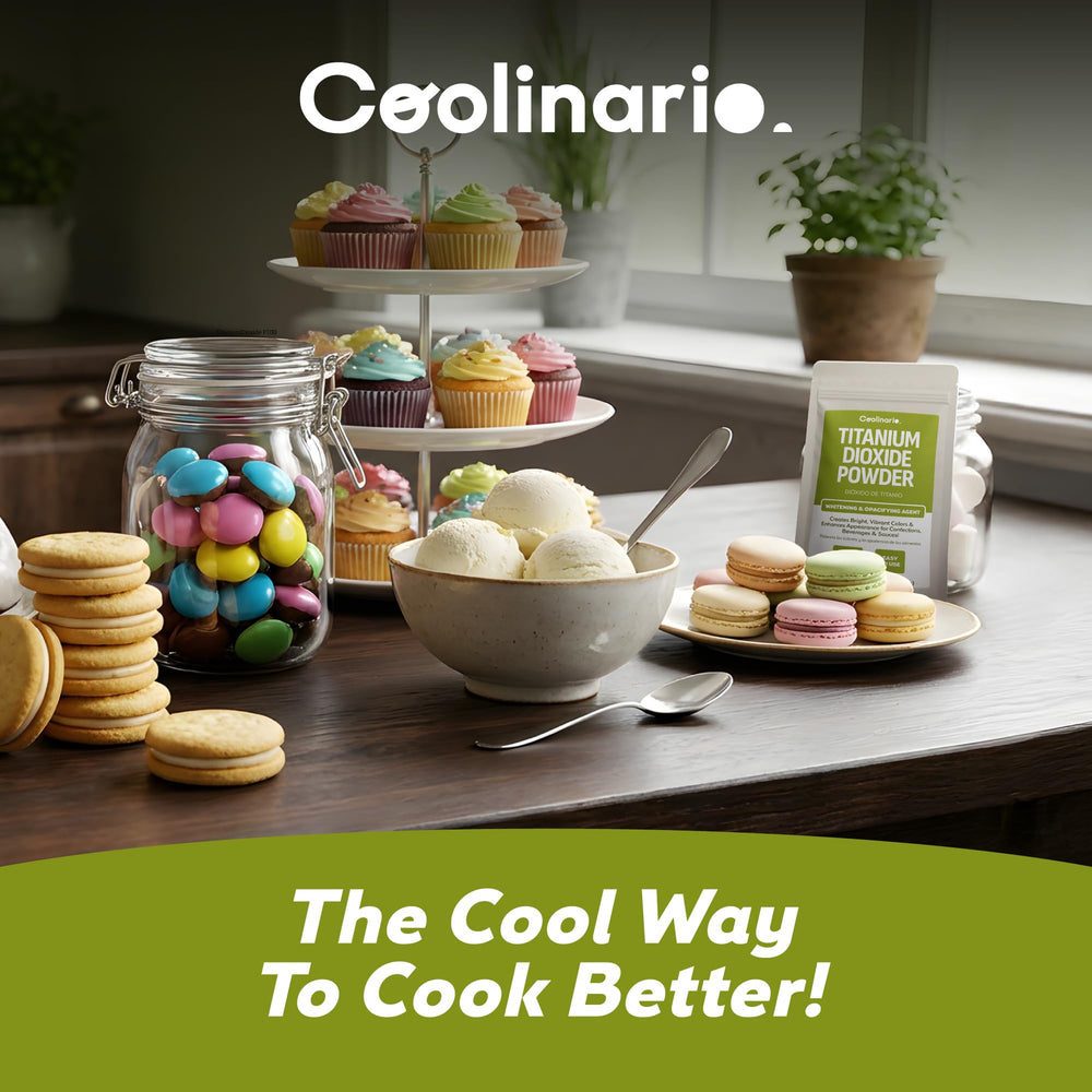 Coolinario in a kitchen setting with chef using powder to enhance dessert presentation