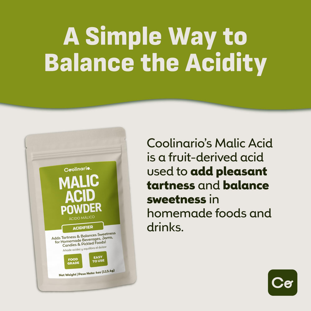Coolinario malic acid powder close-up texture showing fine granules for easy dissolving