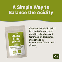 Coolinario malic acid powder close-up texture showing fine granules for easy dissolving