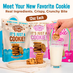 COOPER STREET chocolate chip cookie close-up highlighting crisp texture and rich buttery chips for satisfying crunch