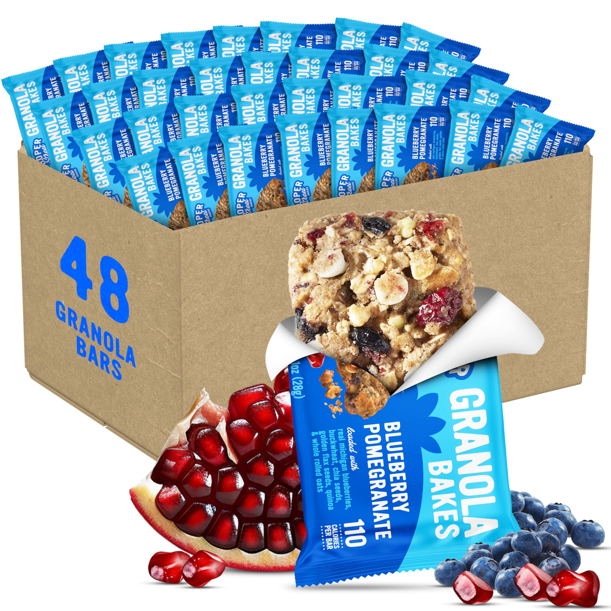 COOPER STREET front packaging showing blueberry pomegranate flavor and bulk 48-pack benefit