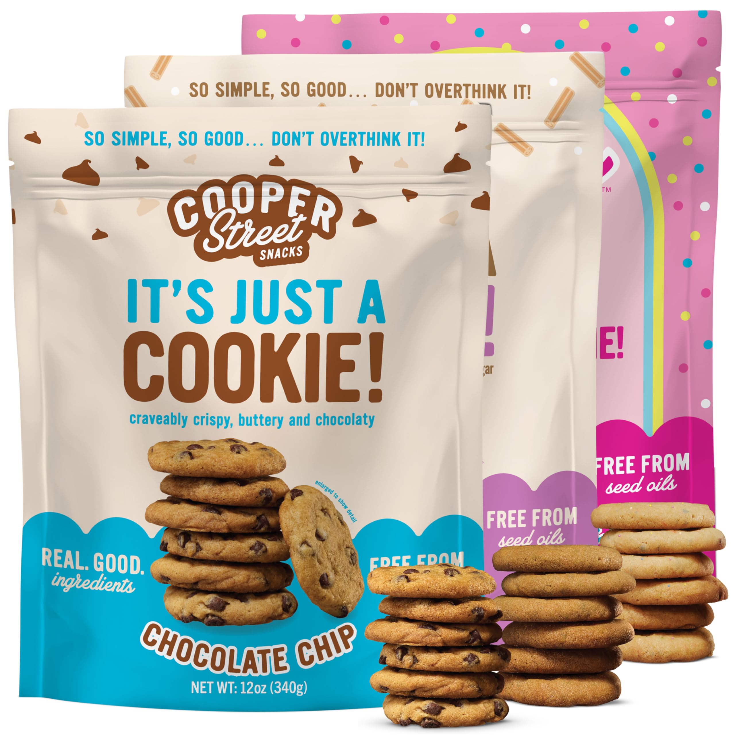 COOPER STREET front packaging showing three 12 oz resealable bags and flavor names for easy selection