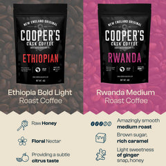 Cooper's Cask Rwanda bag label displayed clearly to indicate origin and roast