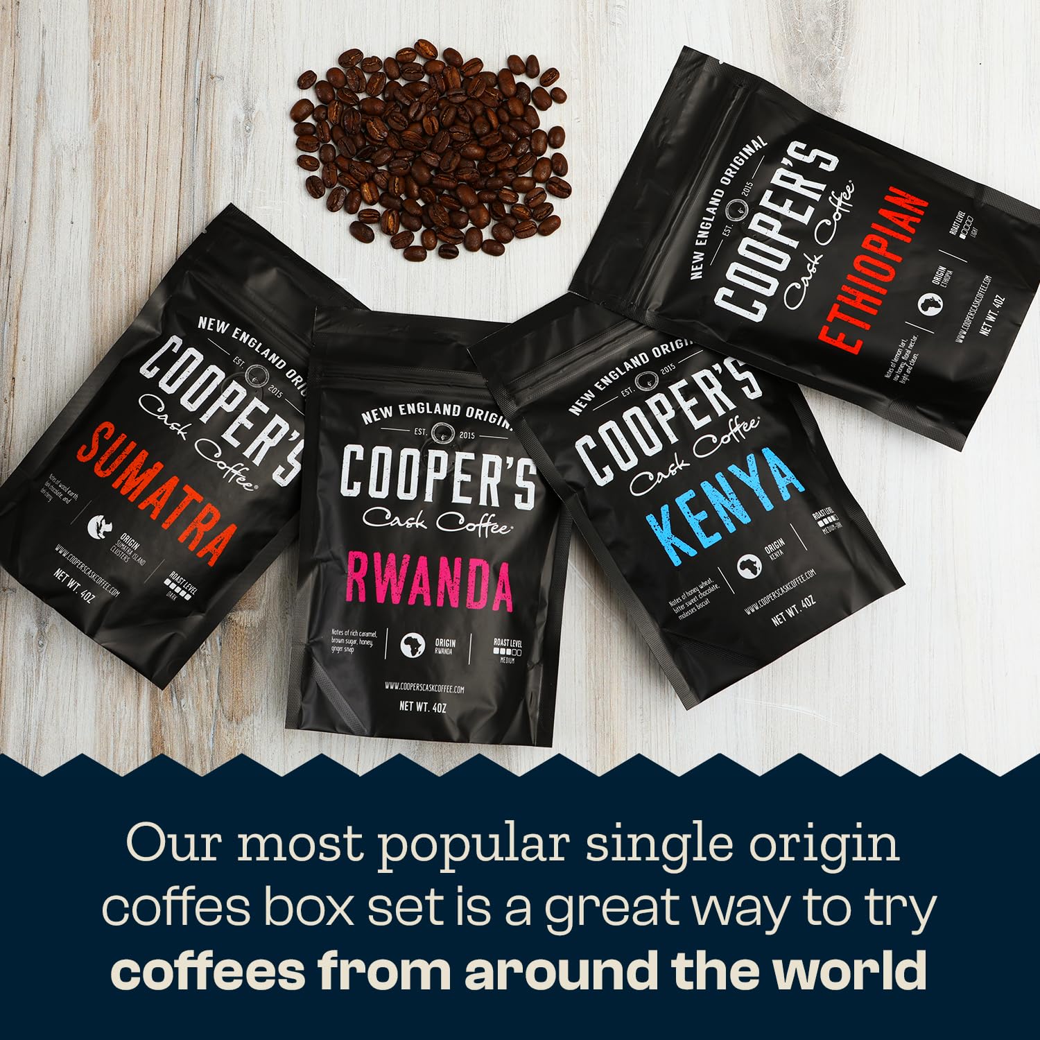 Cooper's Cask Sumatra dark beans close-up highlighting rich roast and bold flavor