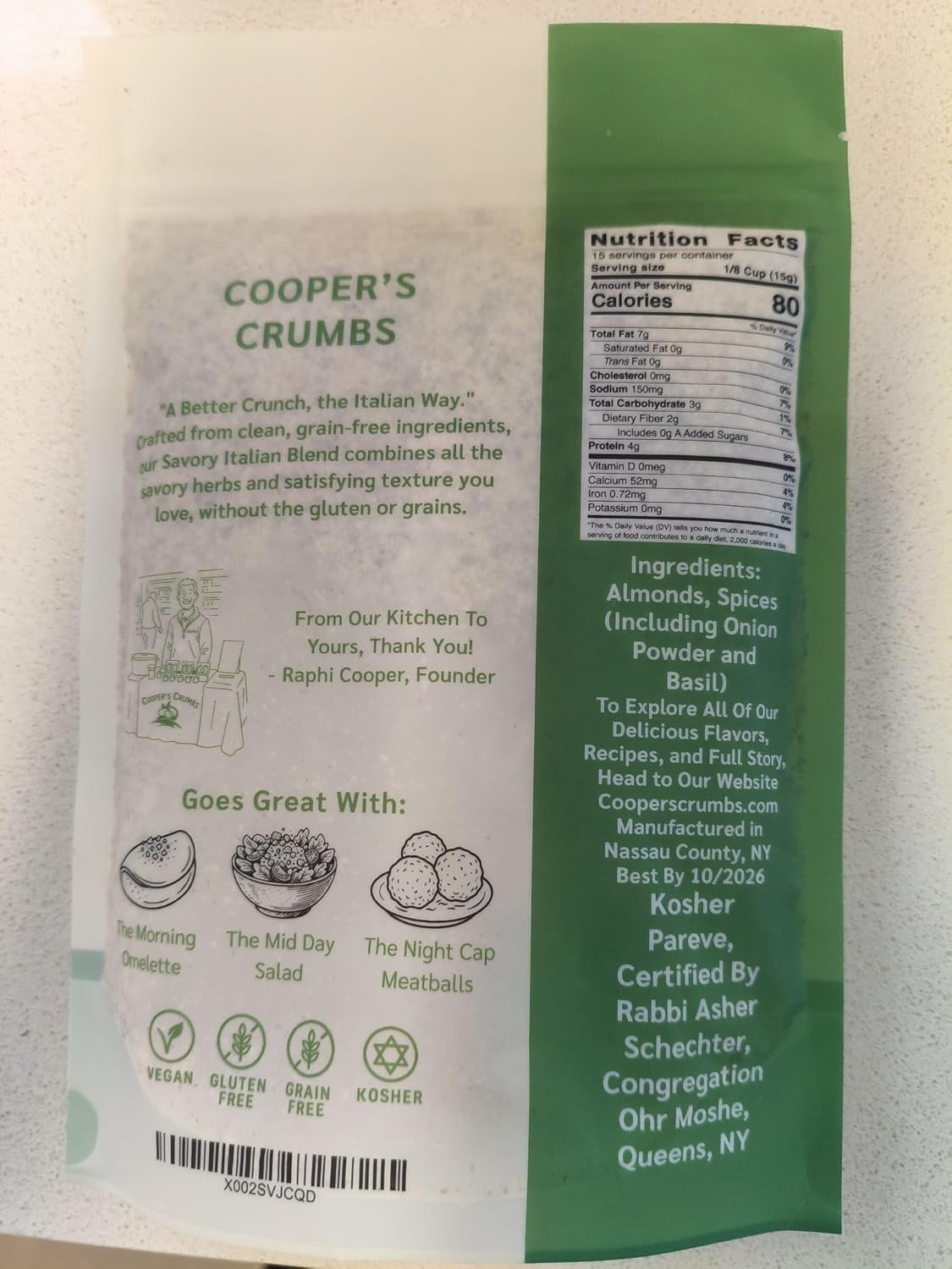 Close-up of Cooper's Crumbs texture highlighting crunchy, low-carb coating benefit