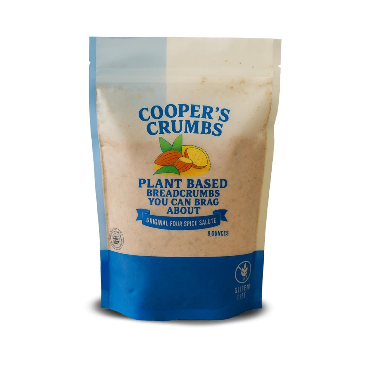Cooper's Crumbs front of jar showing Four Spice Salute and benefits