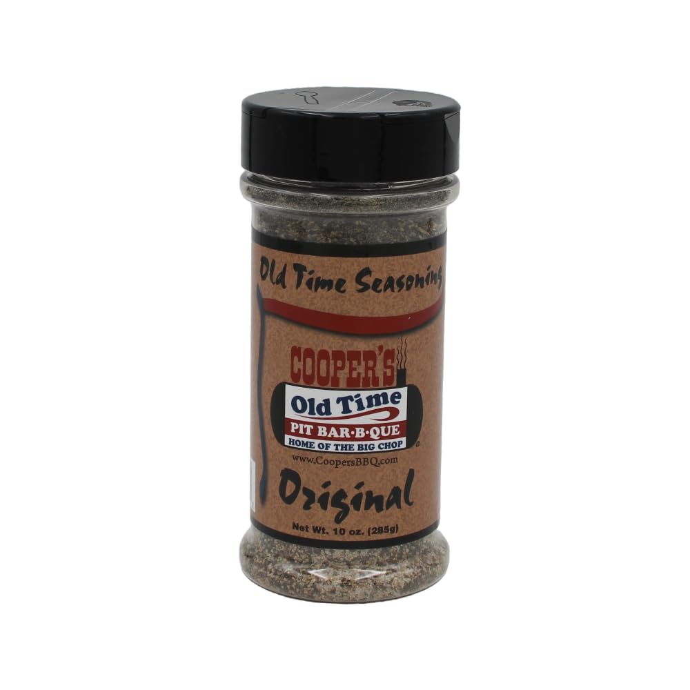 Cooper's Old Time Seasoning front jar shot showing label and easy-grip lid, enhances flavor