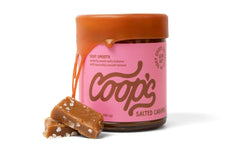 Coop's jar front label showing product and size for easy identification