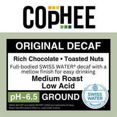COpHEE close-up of ground coffee texture highlighting smoothness benefit