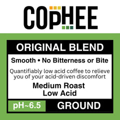 Close-up of COpHEE ground coffee texture highlighting smooth medium roast aroma