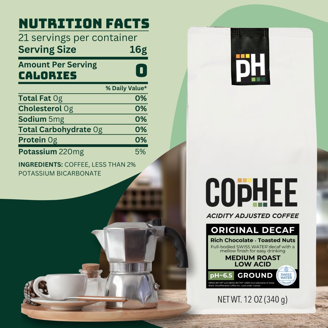 COpHEE bag on breakfast table with cup showing everyday low-acid enjoyment benefit