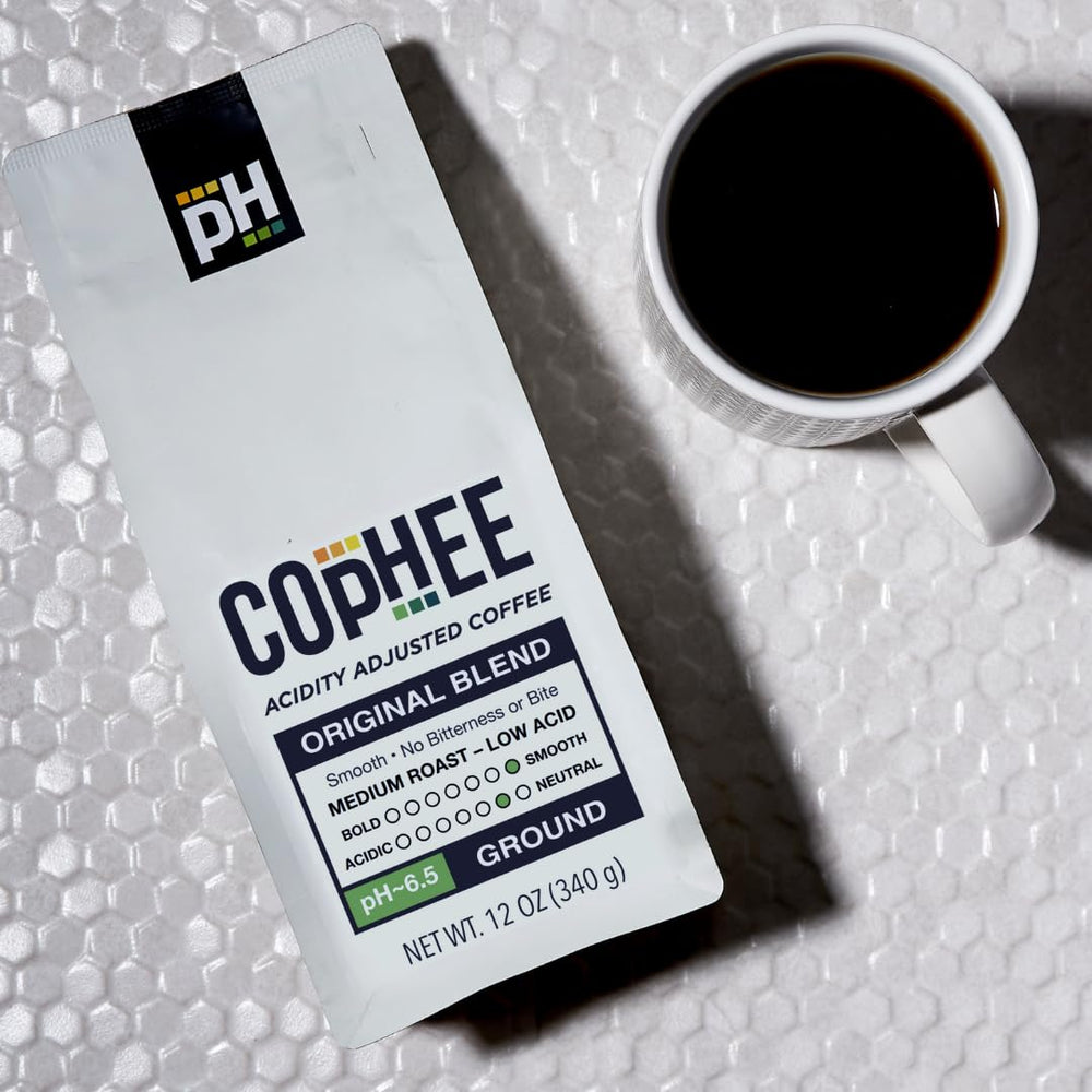 COpHEE 12 oz bag beside a ruler indicating size and single-bag portion