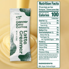 Copper Cow Coffee single packet opened on spoon illustrating easy single-serve use