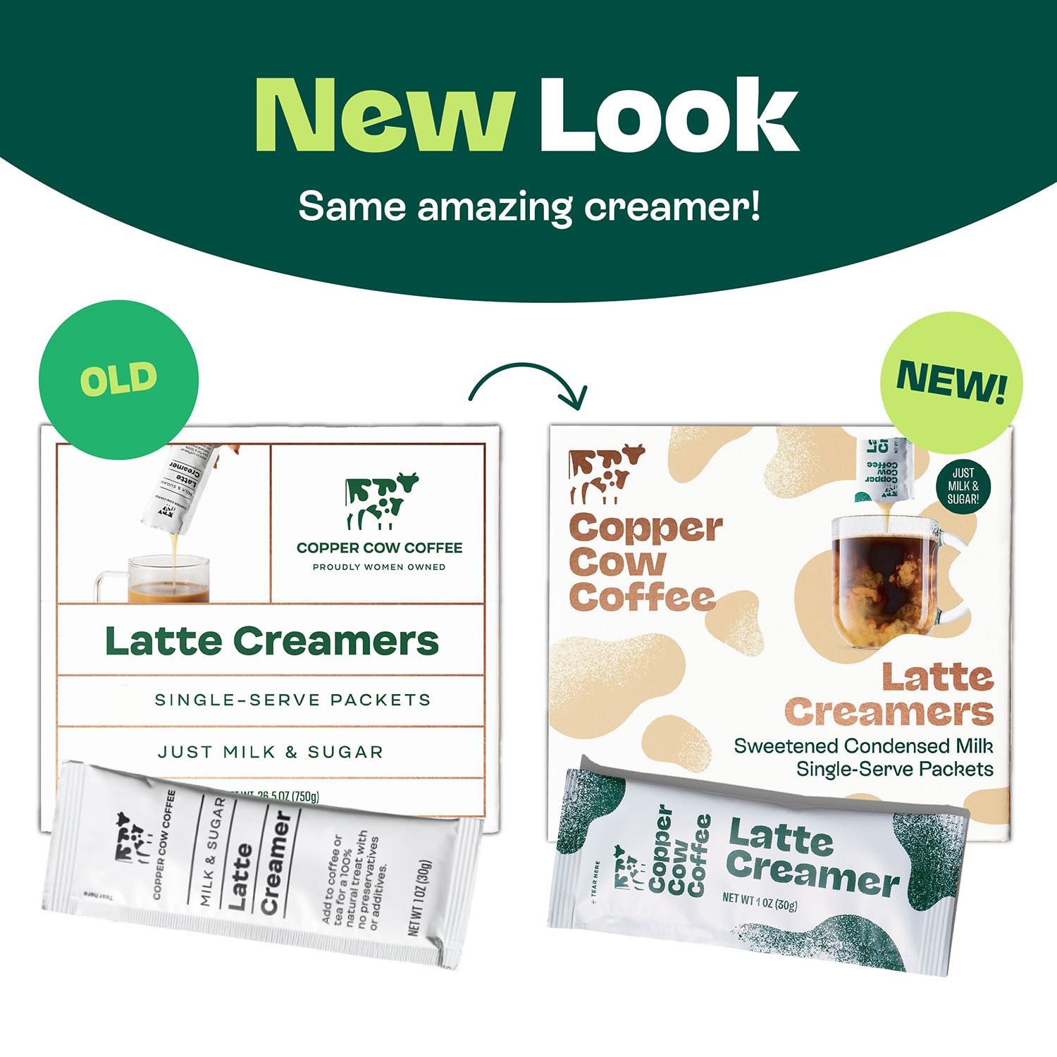 Copper Cow Coffee creamer pouring close-up showing thick texture and smooth blending