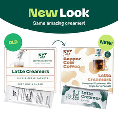 Copper Cow Coffee creamer pouring close-up showing thick texture and smooth blending