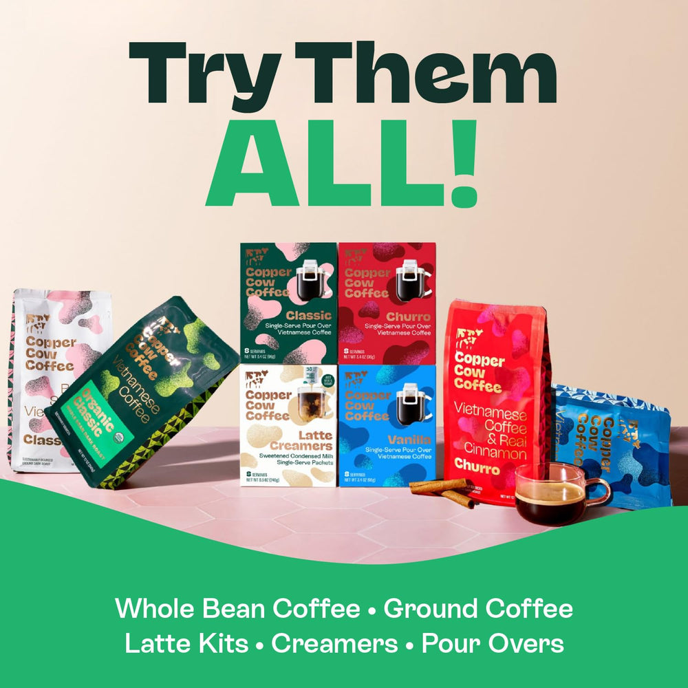 Copper Cow Coffee pack next to everyday objects for size scale and portability benefit travel-friendly