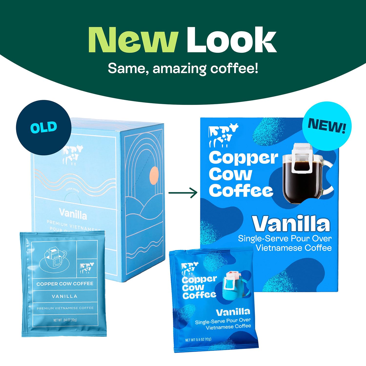 Copper Cow Coffee pour-over in use with steam rising, delivering rich brewed flavor