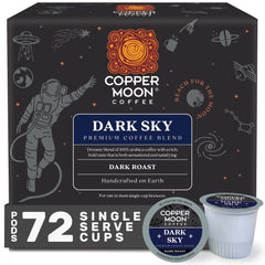 Copper Moon front packaging showing Dark Sky K-Cups and bold branding benefit convenience