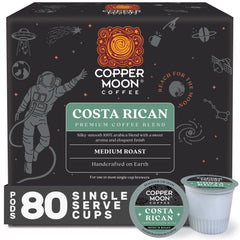Copper Moon front packaging showing 80-count K-Cup pods and convenience