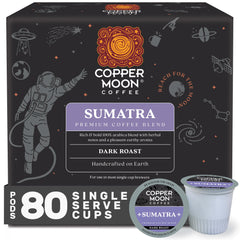 Copper Moon front packaging showing 80-count dark roast for convenience