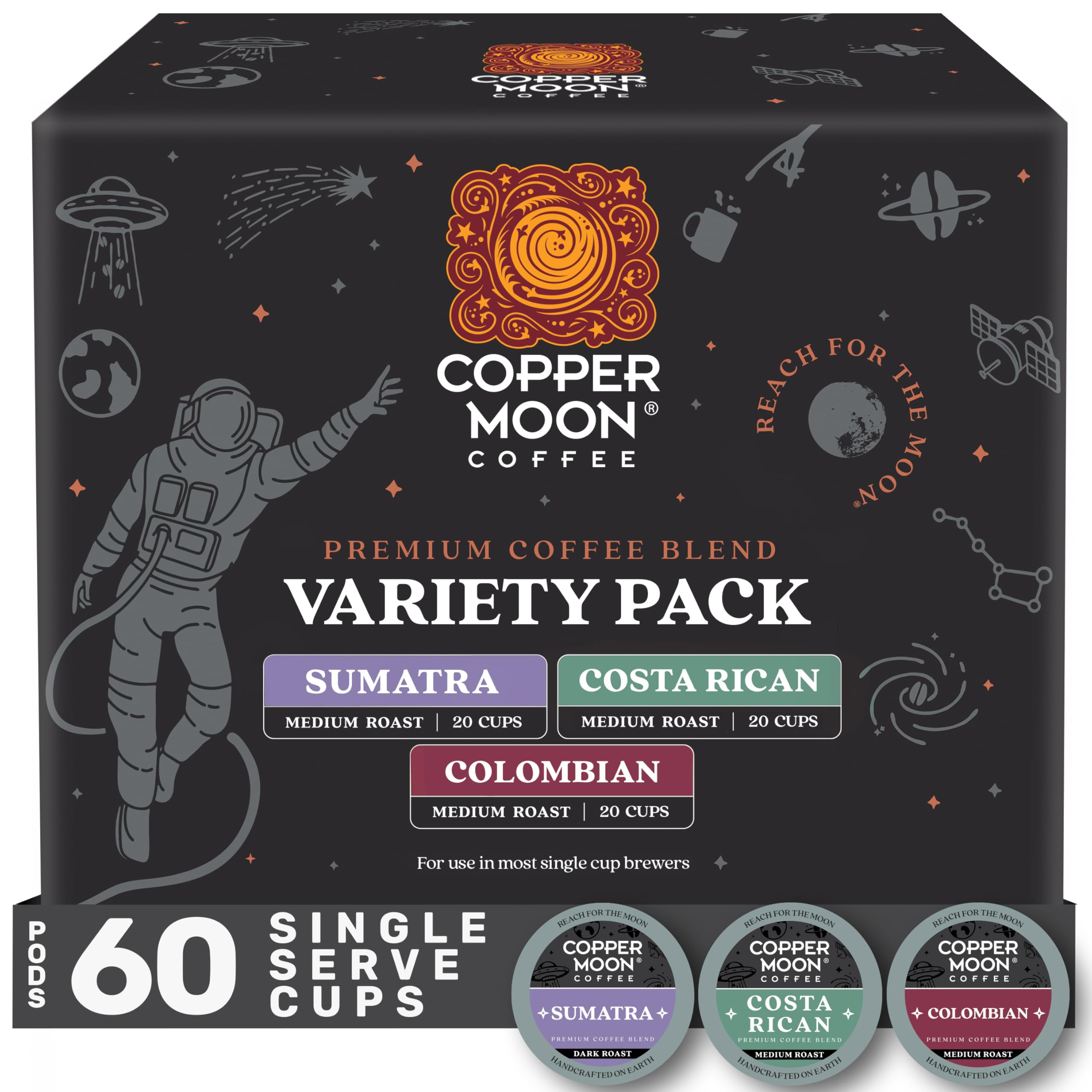 Copper Moon front packaging showing variety pack and quick selection benefit