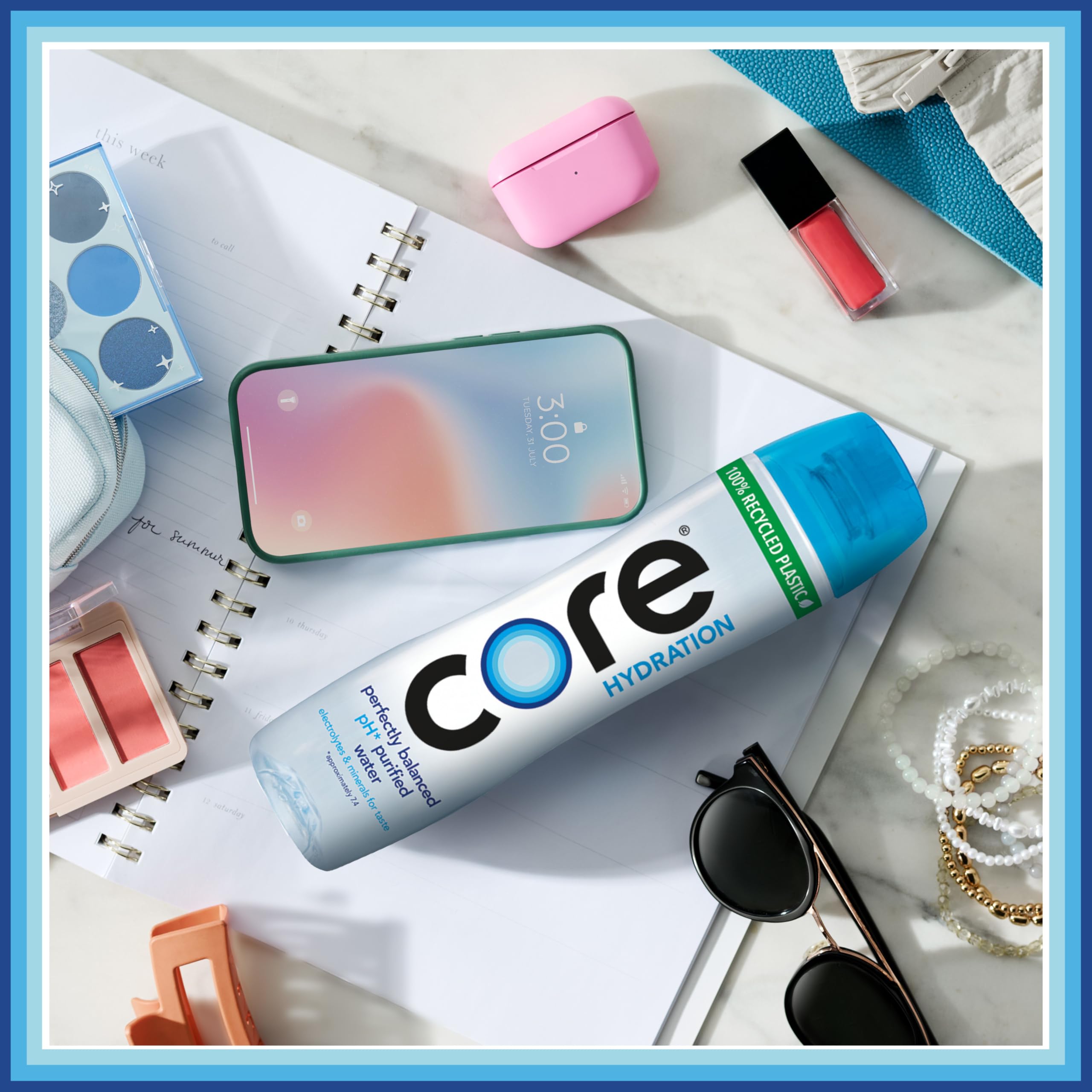 Core lifestyle running scene with bottle showing on-the-go hydration support
