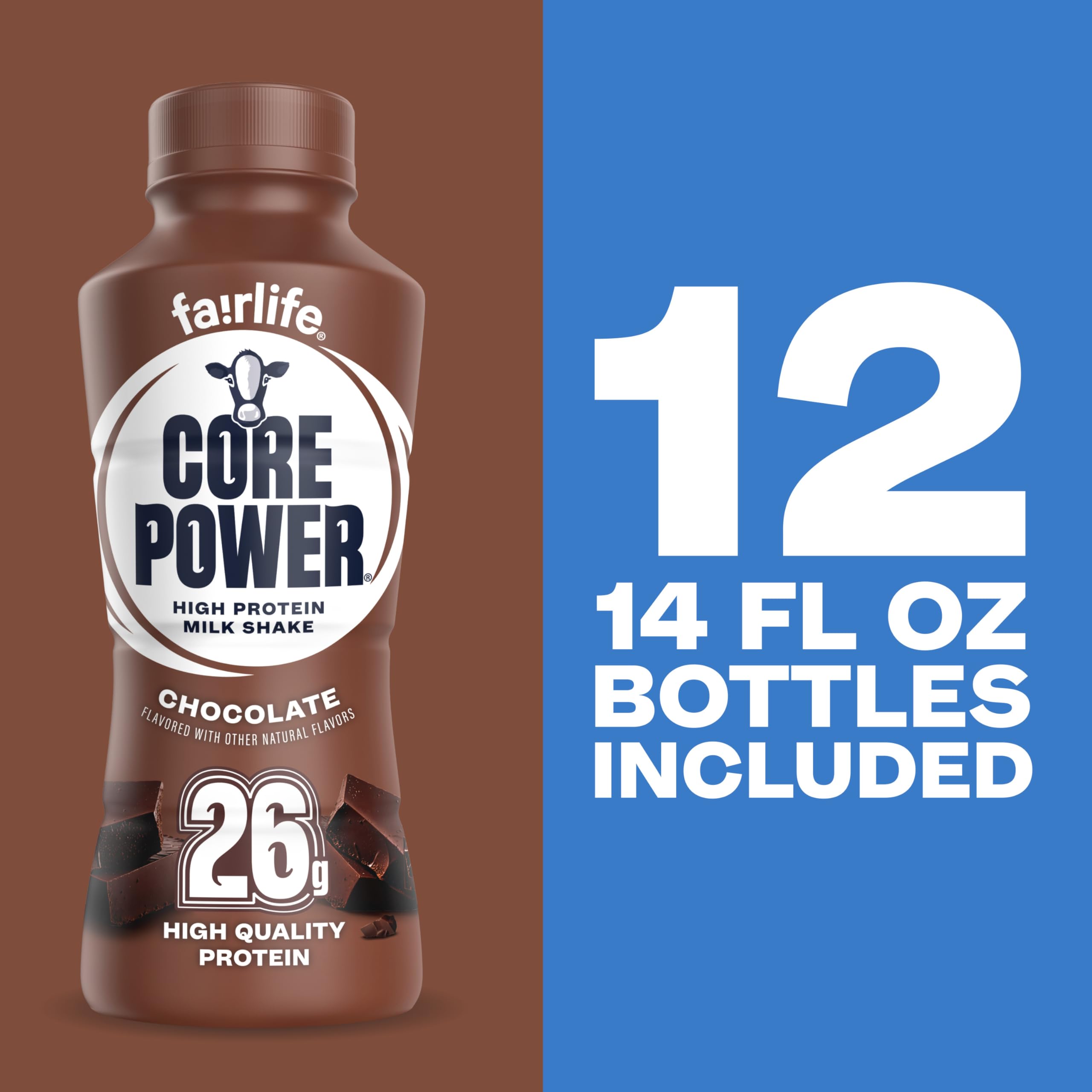Twelve-pack of Core Power bottles arranged for storage and meal-prep convenience